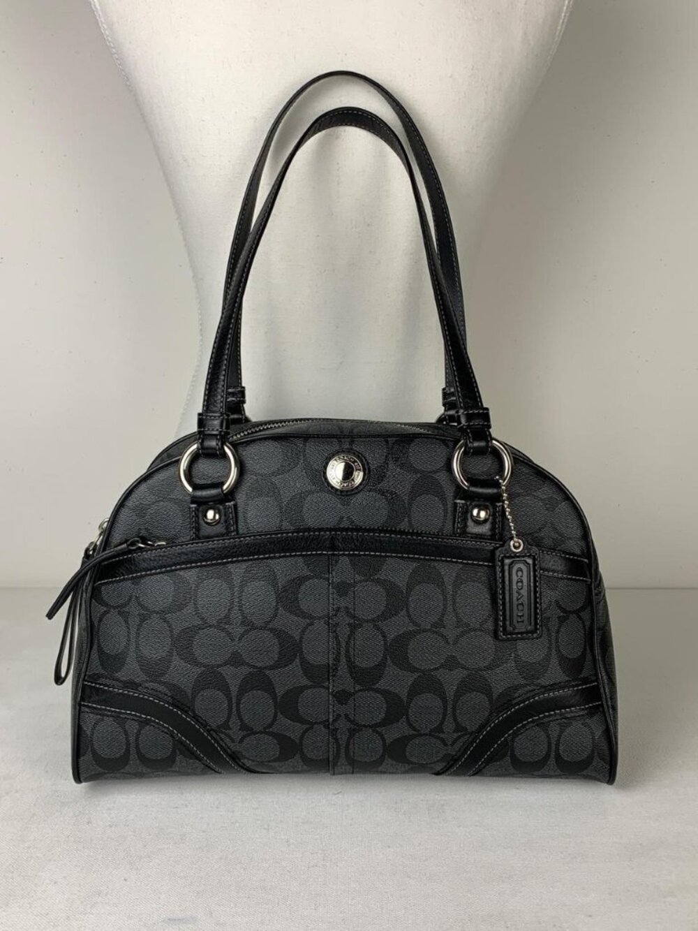 Coach Black Peyton Signature Satchel - Stylish Handbag with Silver Hardware